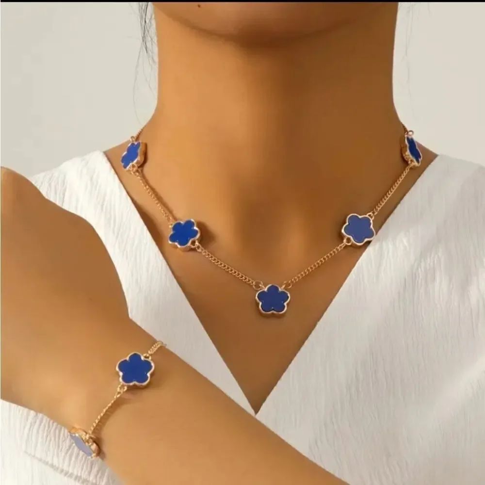 Blue & Gold Clover Necklace
